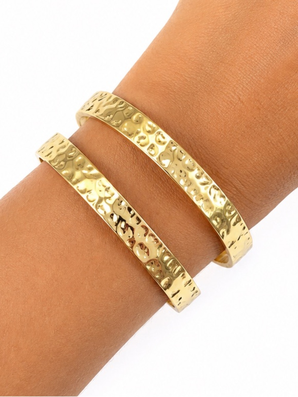 NEW - Stet of 2 Gold Hammered Textured Open Cuff Stackable Bracelets